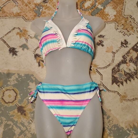Island In The Sun Triangle Bikini Top tie sides bottoms by OP - Picture 1 of 9